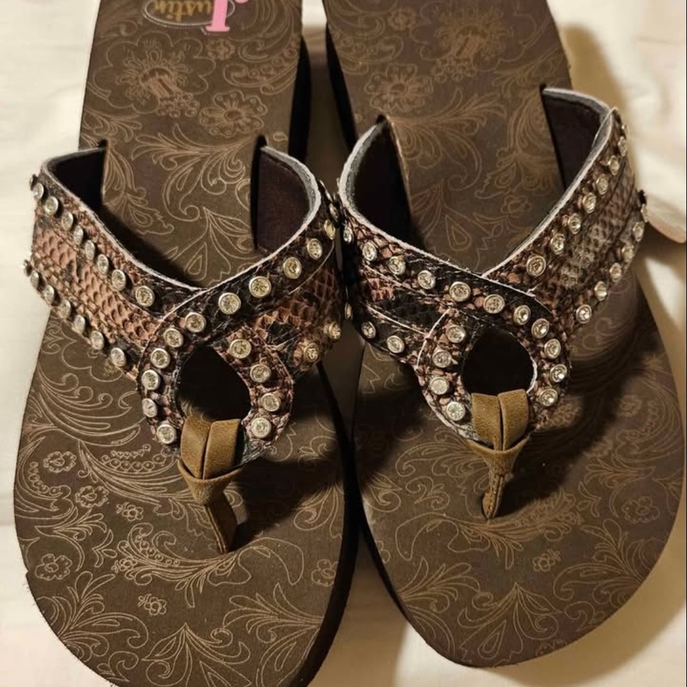 Justin Boots Brown Embellished Sandals